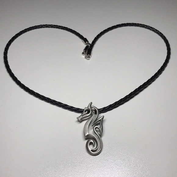 BIG BLUE Pewter Seahorse Pendant Leather Necklace - Picture 2 of 5